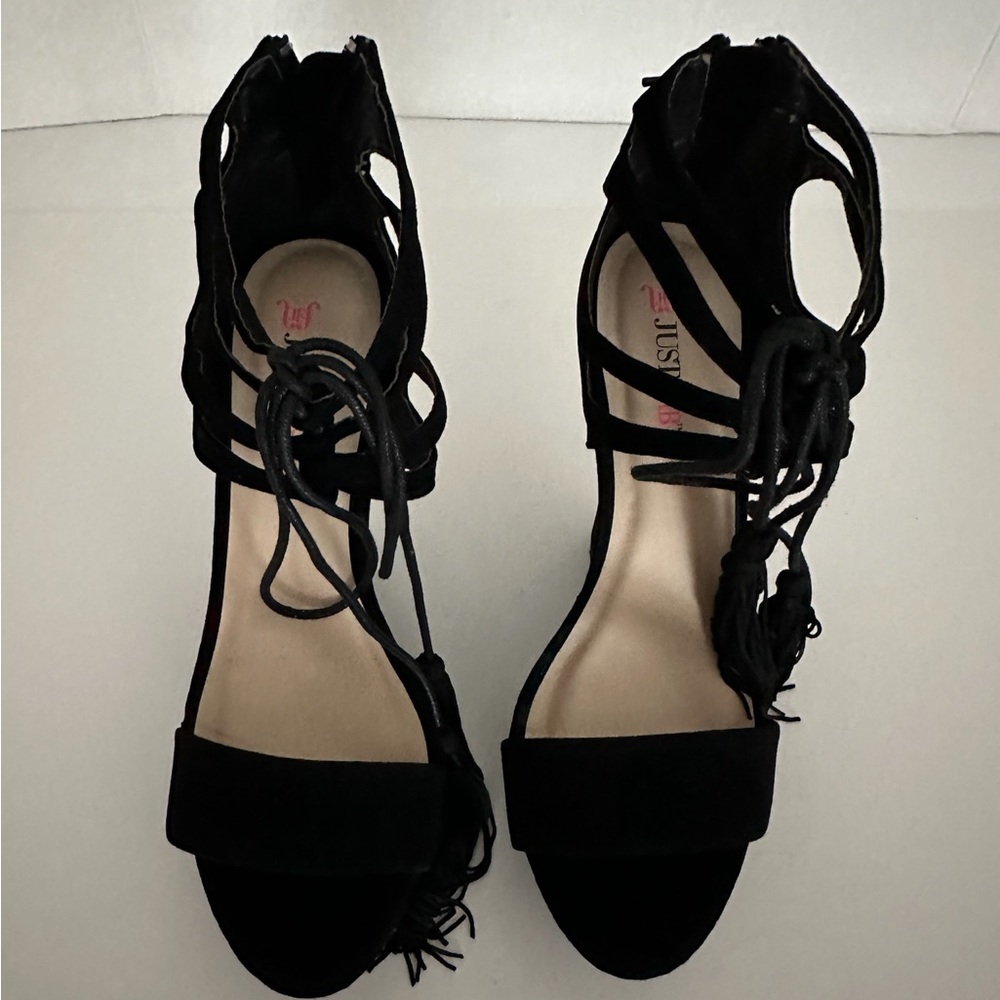JustFab “Shanghai” Black Cutout Tassel Wedge Sandals Y2K Size 8.5 - Picture 3 of 10